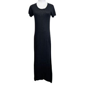 MAJESTIC FILATURES BLACK LINEN BLEND SHORT SLEEVE MAXI DRESS - XS (1)